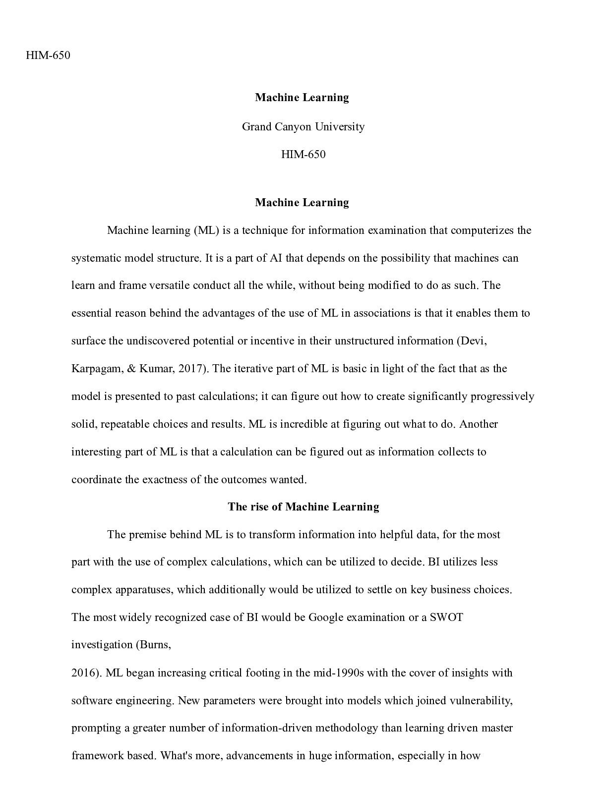 Preview image for Machine Learning MT.docx  HIM-650  Machine Learning  Grand Canyon University   HIM-650  Ma